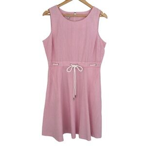 NEW Talbots Seersucker‎ Striped Cotton Dress Womens 14 Petite Preppy Southern